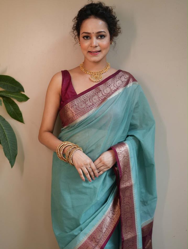 Meghana Sky Blue Semi Georgette Soft Silk Saree